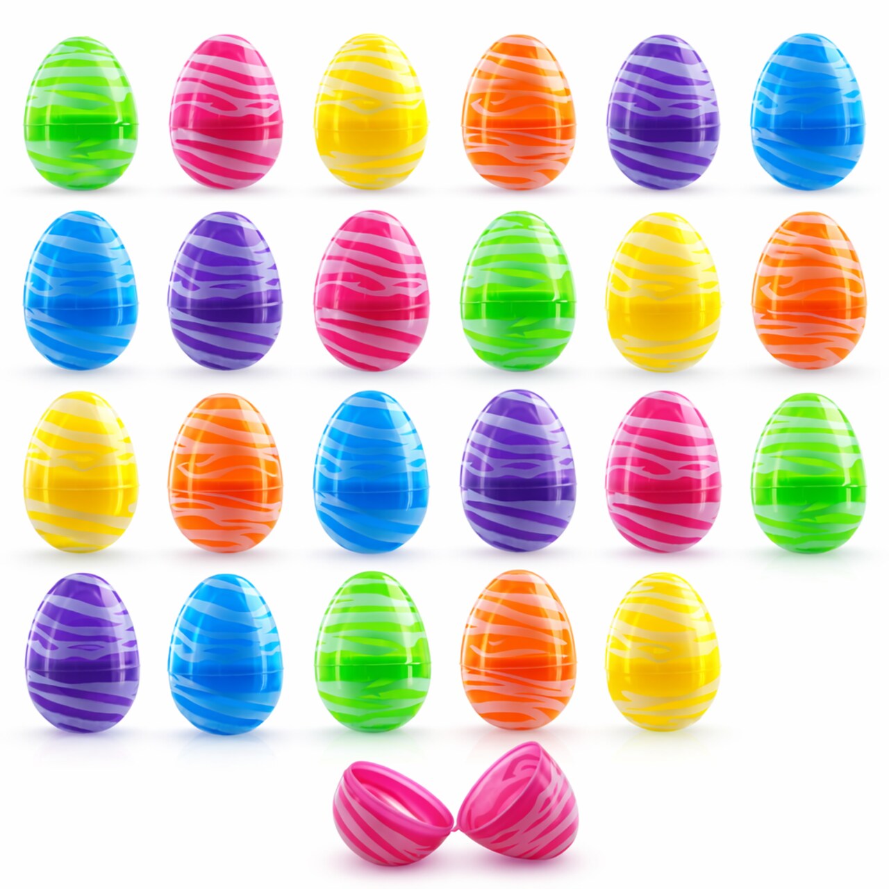 Set of 24 Colorful Zebra Print Fillable Plastic Easter Eggs 2.25 Inches